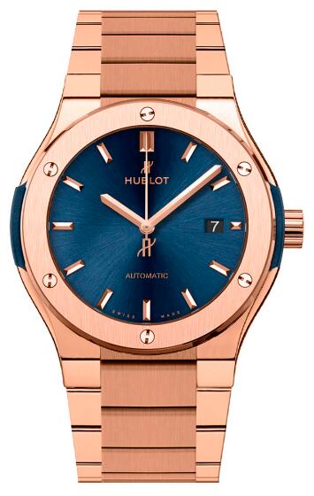 Hublot Classic Fusion 42 mm Blue King Gold Bracelet Men's Wrist Watch 548.OX.7180.OX